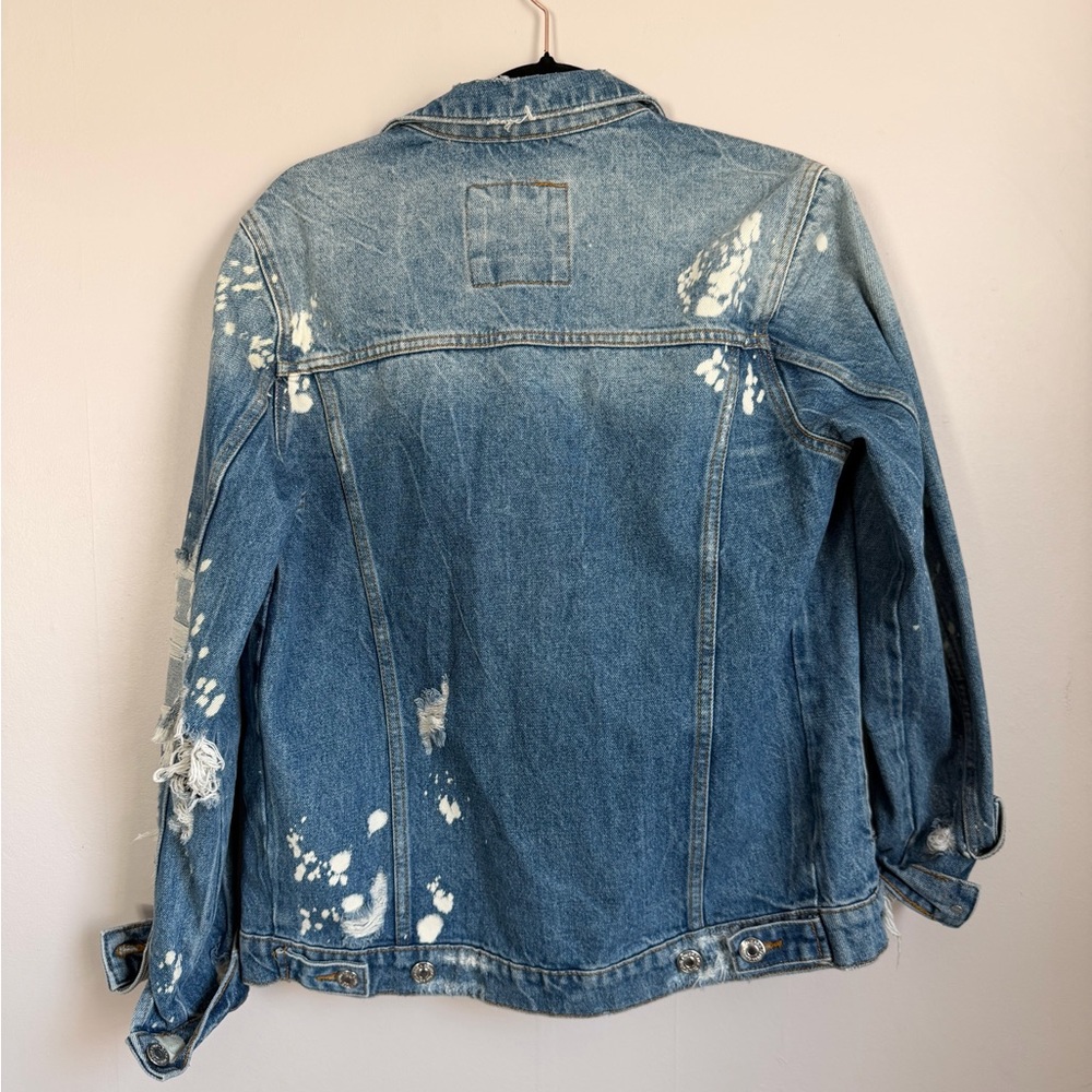 Zara Distressed Denim Jacket Bleach Splatter Cropped Size Small - Picture 4 of 10